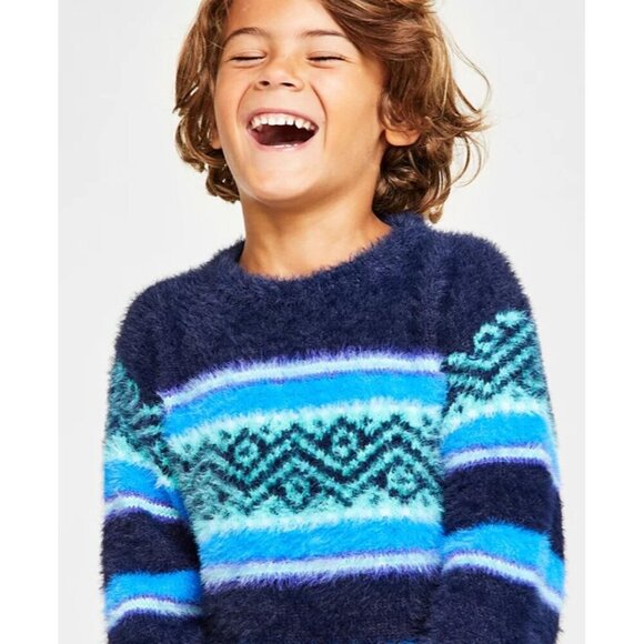 Holiday Lane Little Boys 7 Fair Isle Crewneck Long-Sleeve Sweater Blue $40 041 - Picture 2 of 9